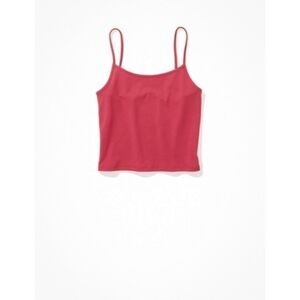 AE American Eagle cropped cami knit ribbed tank crop top shirt red berry pink M